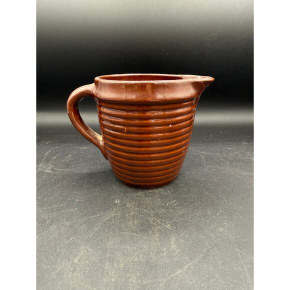 Vintage Western Stoneware Ribbed Brown Pottery Pitcher - Made in USA - Picture 1 of 10